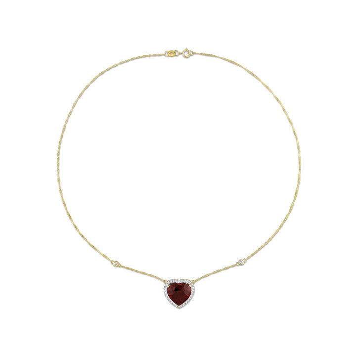 10.34 Carat (ctw) Garnet Heart Pendant Necklace in 14K Yellow Gold with Chain and Diamonds Image 3