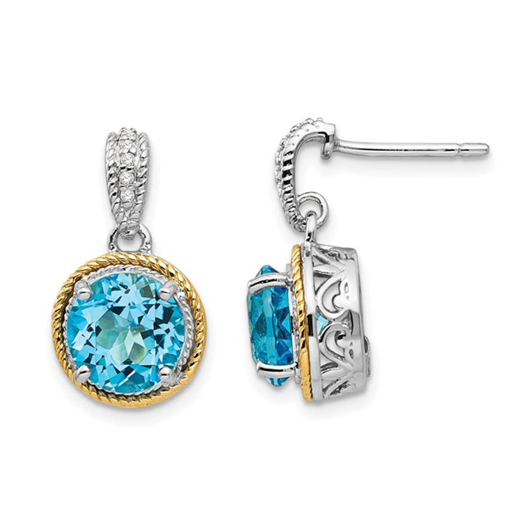 4.20 Carat (ctw) Blue Topaz Dangle Earrings in Sterling Silver with Yellow Accents Image 1