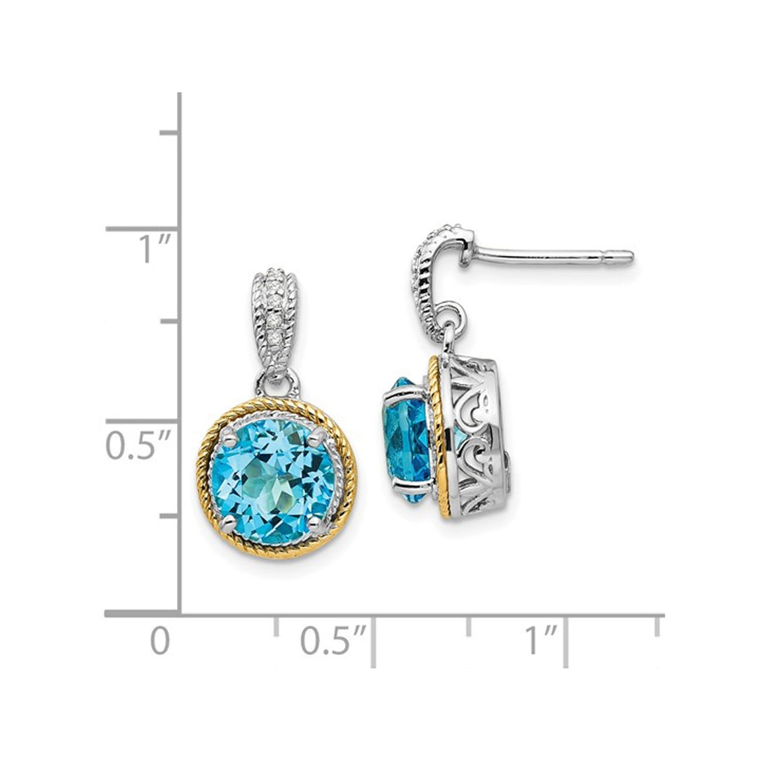 4.20 Carat (ctw) Blue Topaz Dangle Earrings in Sterling Silver with Yellow Accents Image 2