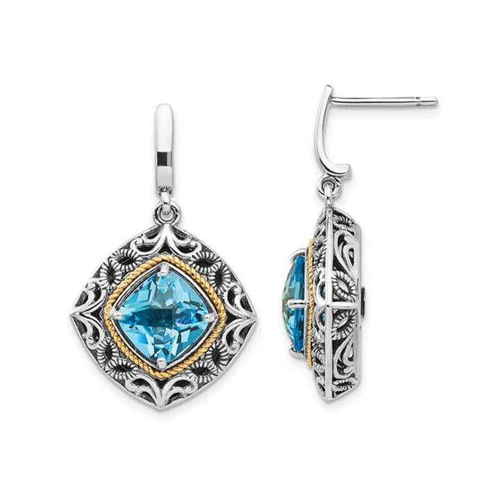 3.50 Carat (ctw) Blue Topaz Dangle Earrings in Sterling Silver with Yellow Accents Image 1