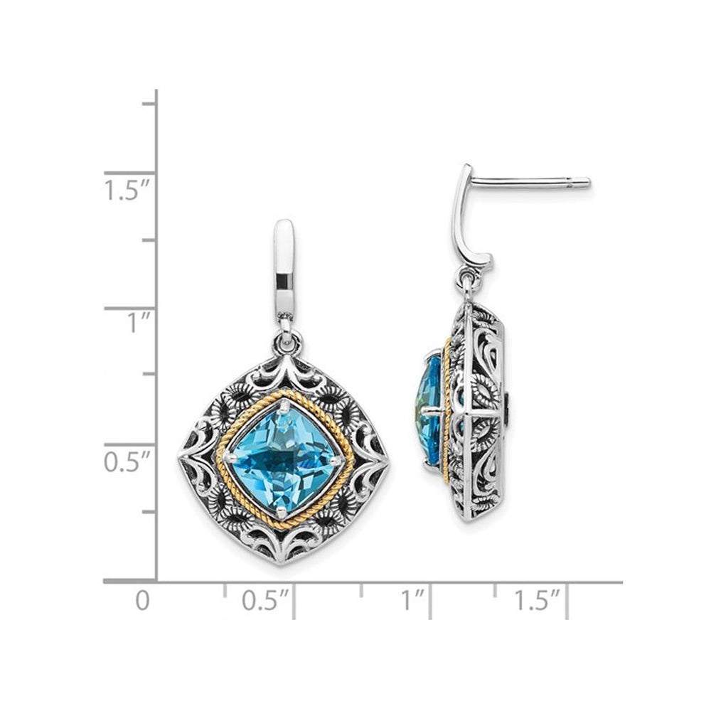 3.50 Carat (ctw) Blue Topaz Dangle Earrings in Sterling Silver with Yellow Accents Image 2