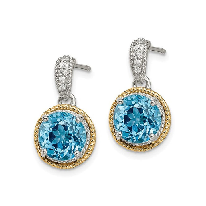 4.20 Carat (ctw) Blue Topaz Dangle Earrings in Sterling Silver with Yellow Accents Image 4