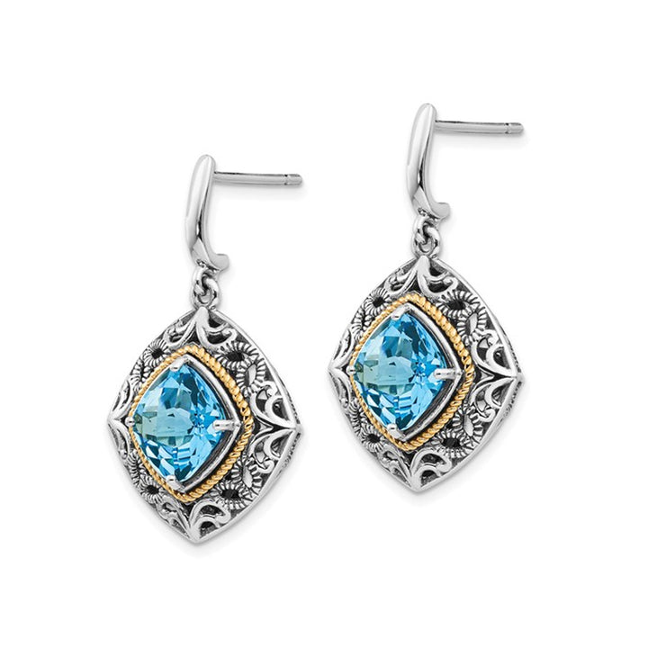3.50 Carat (ctw) Blue Topaz Dangle Earrings in Sterling Silver with Yellow Accents Image 4
