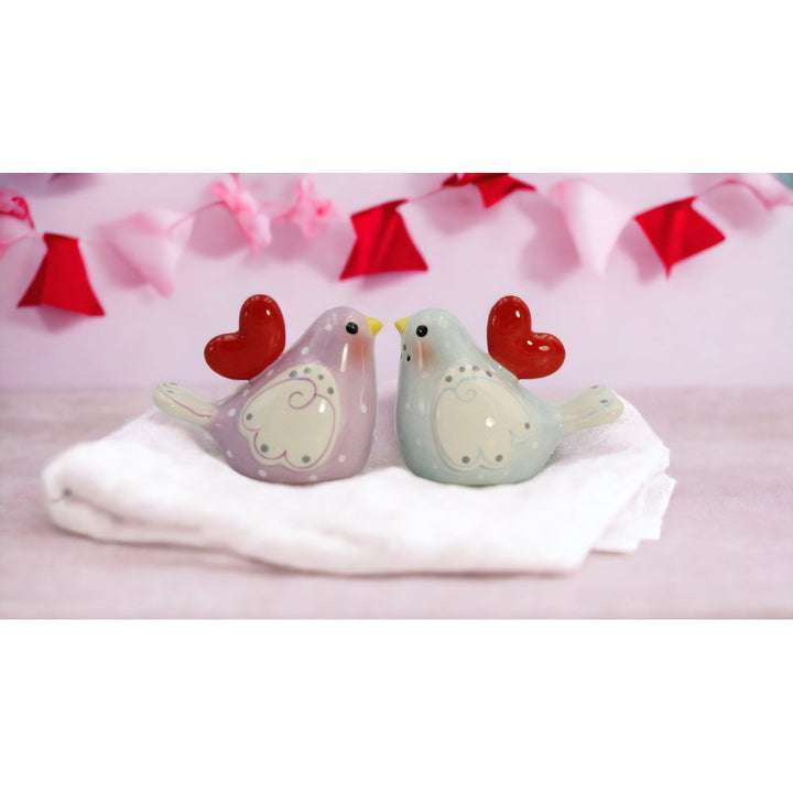 Ceramic Bird Salt and Pepper Shakers Heart Design 3.5 Inch Gift Image 2