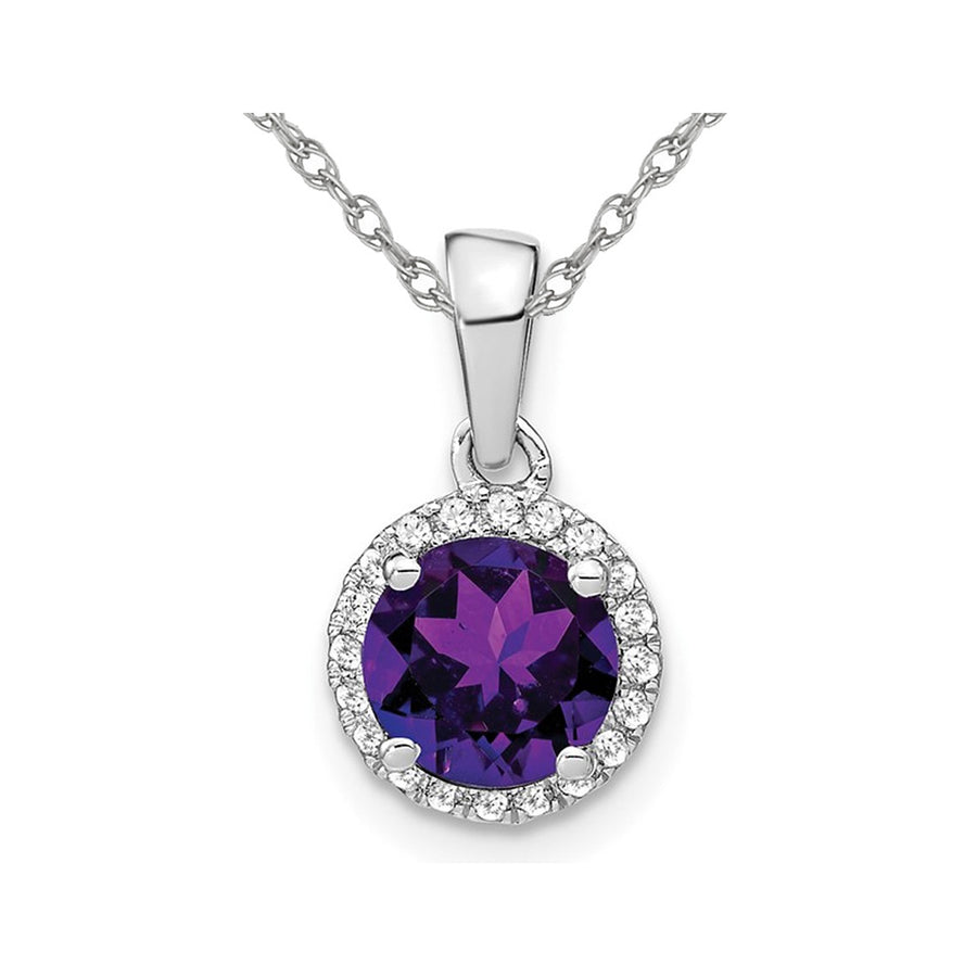 1.50 Carat (ctw) Amethyst Halo Pendant Necklace in 14K White Gold With Diamonds and Chain Image 1