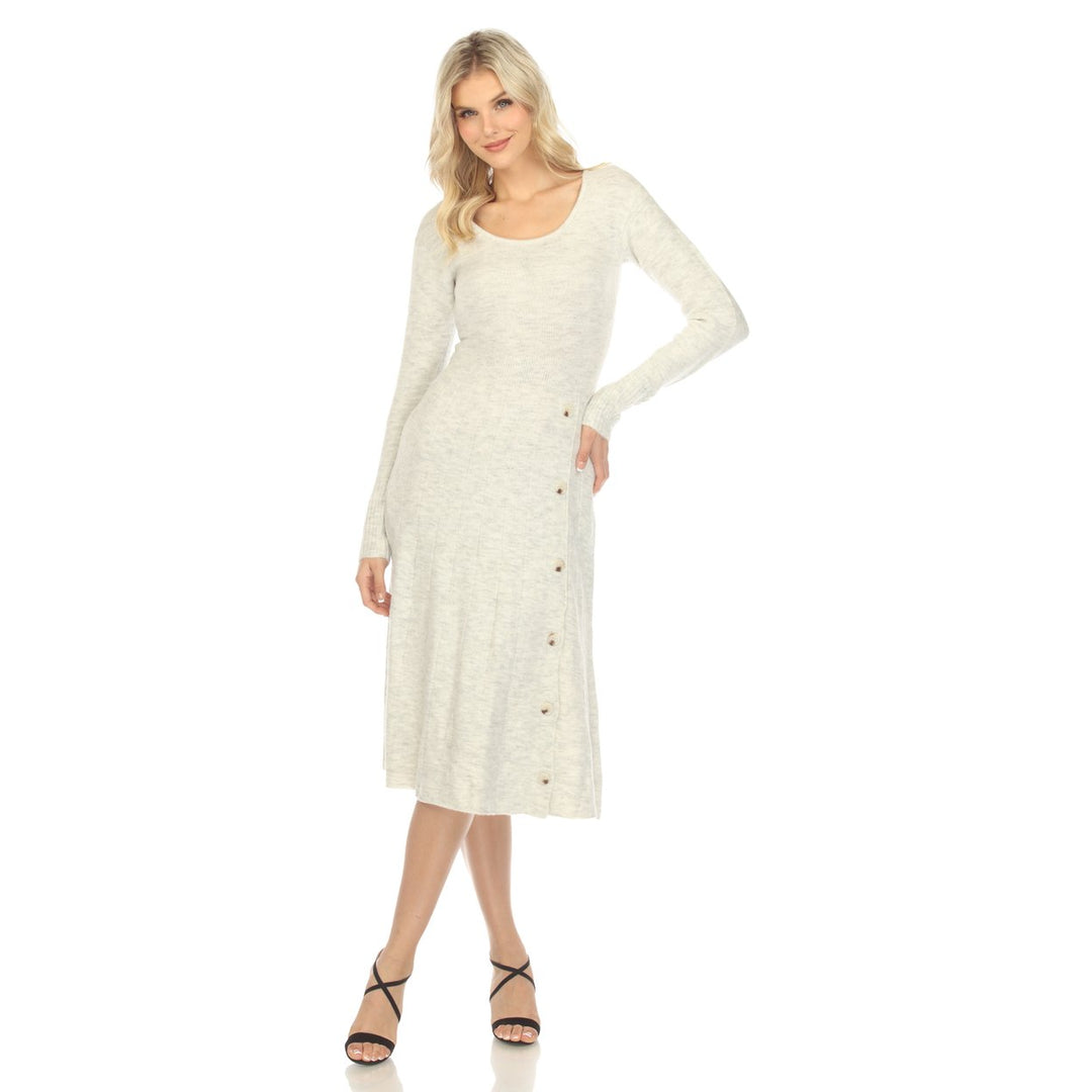 White Mark Womens Long Sleeve Midi Sweater Dress Scoop Neck Button Detail Small Image 3