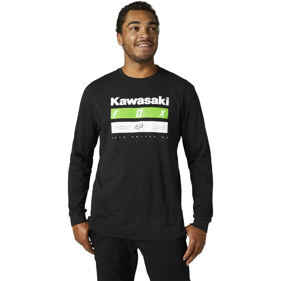 Fox Racing Mens Long Sleeve Premium Tee Black Kawasaki Kawi Stripes Size M Image 1