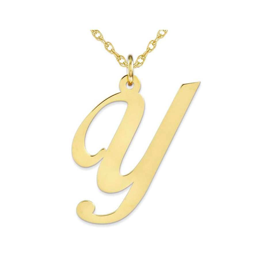 10K Yellow Gold Fancy Script Initial -Y- Pendant Necklace Charm with Chain Image 1