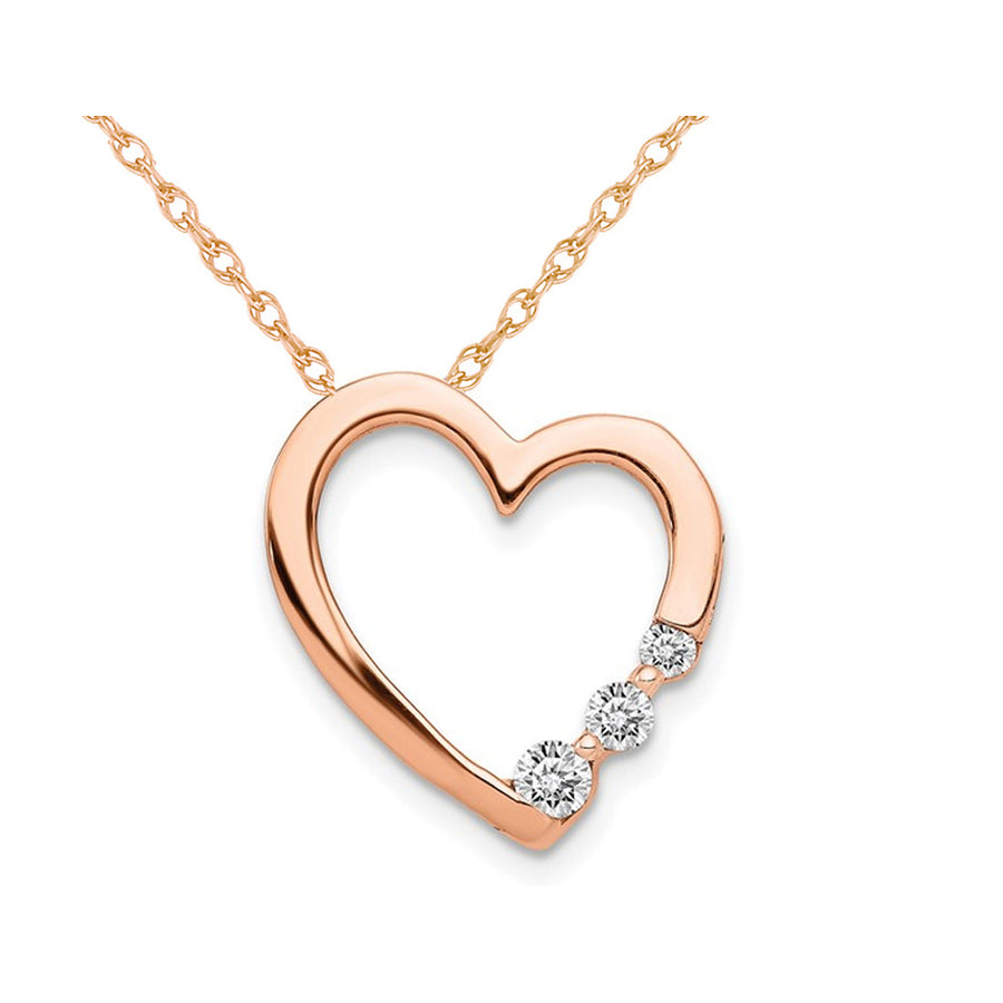 1/7 Carat (ctw) Diamond Heart Pendant Necklace in 14K Rose Pink Gold with Chain Image 1