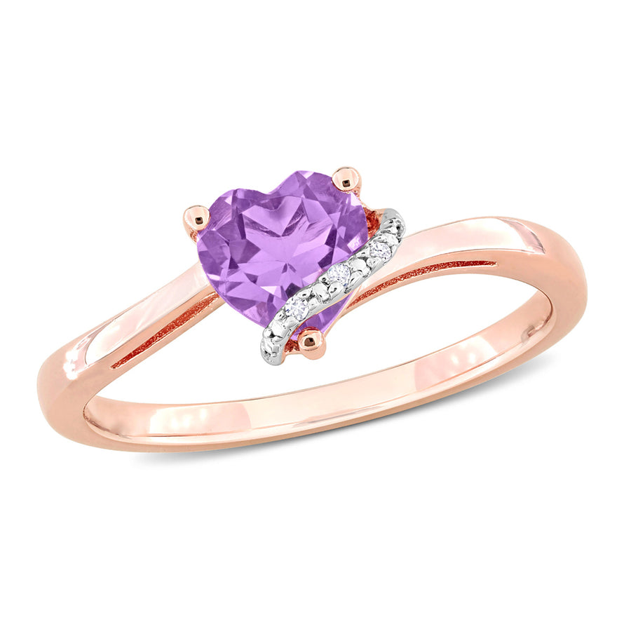 1/2 Carat (ctw) Amethyst Promise Heart Ring in Rose Plated Sterling Silver Image 1