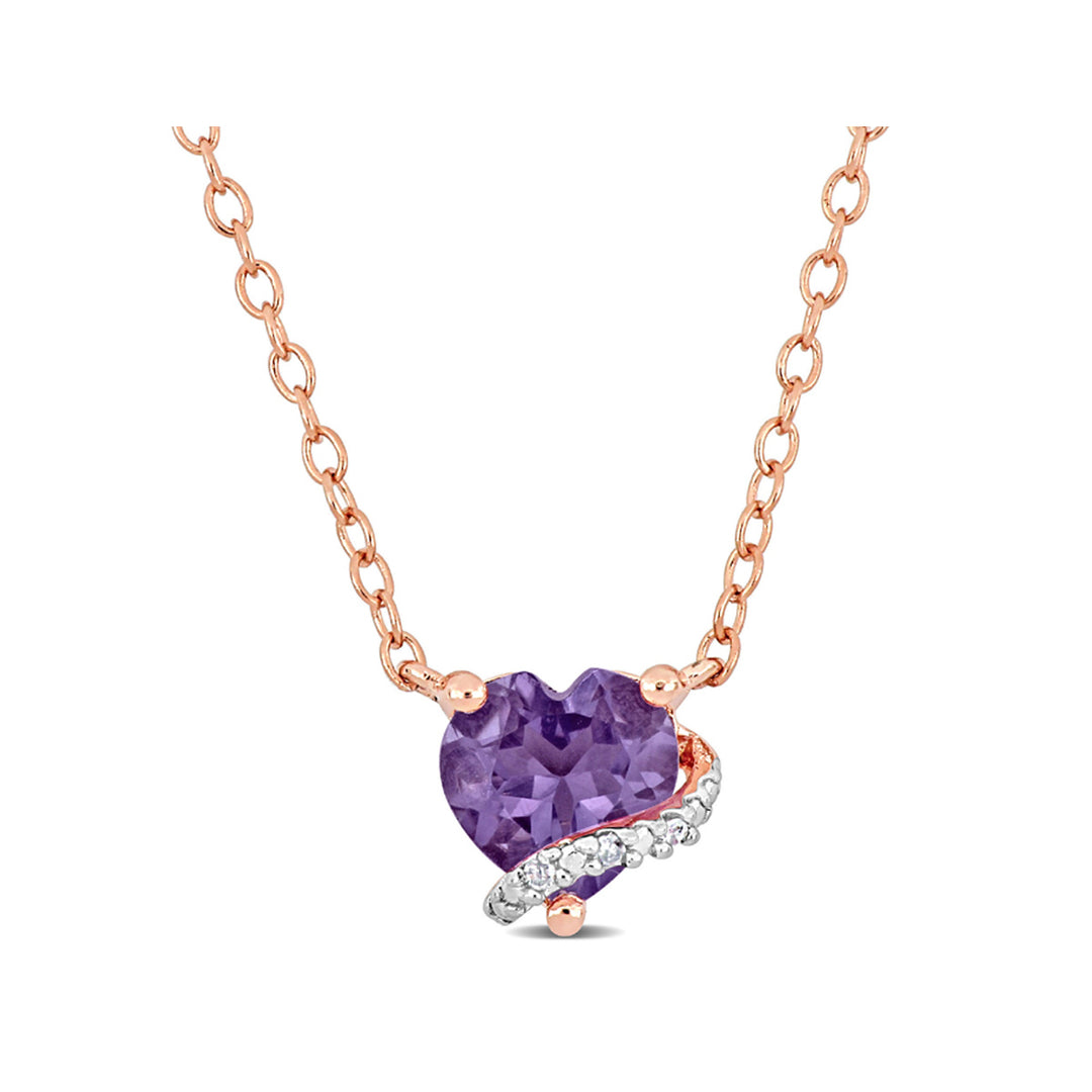 1/2 Carat (ctw) Amethyst Heart Solitaire Pendant Necklace in Rose Sterling Silver with Chain Image 1