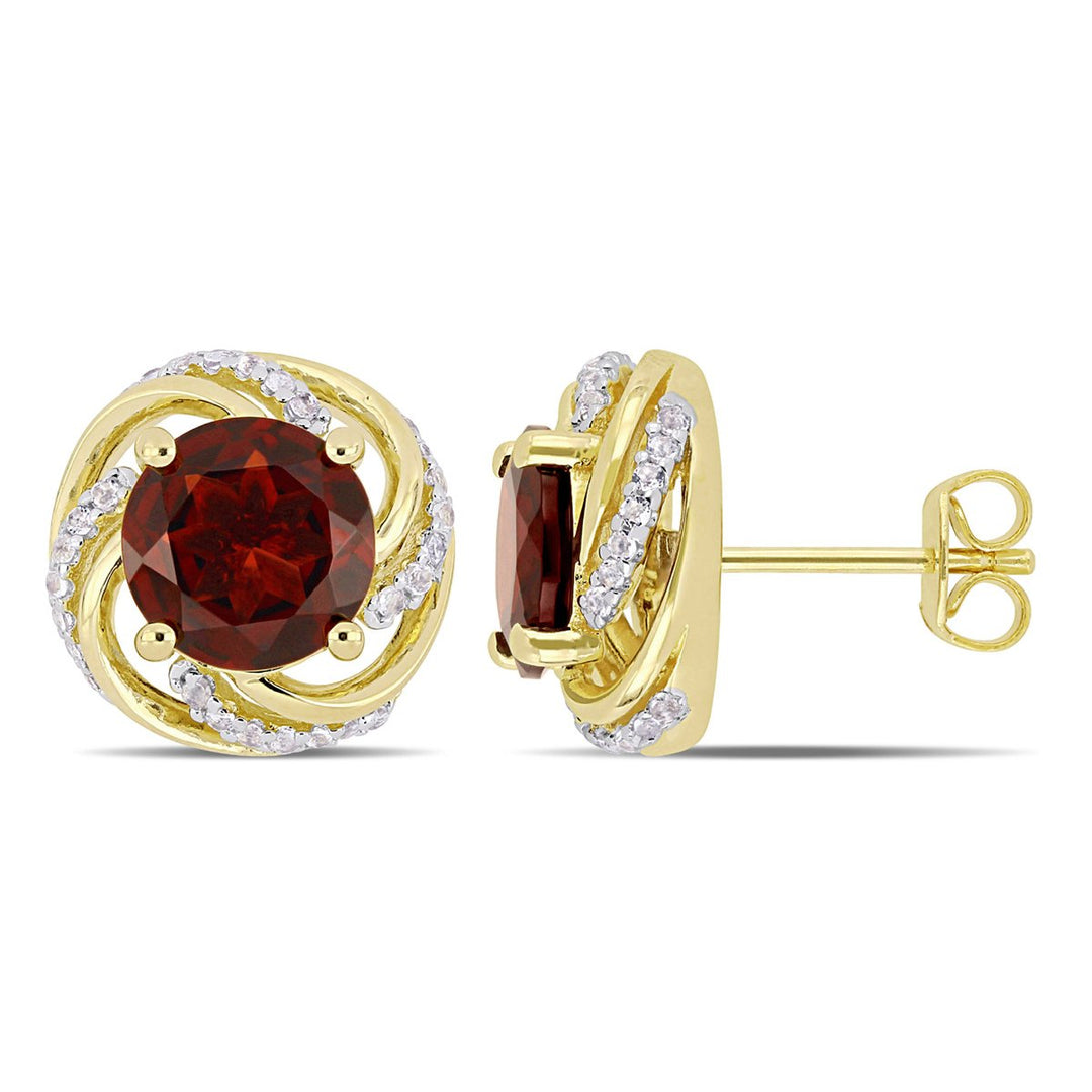 4.28 Carat (ctw) Garnet and White Topaz Swirl Earrings in Yellow Sterling Silver Image 1