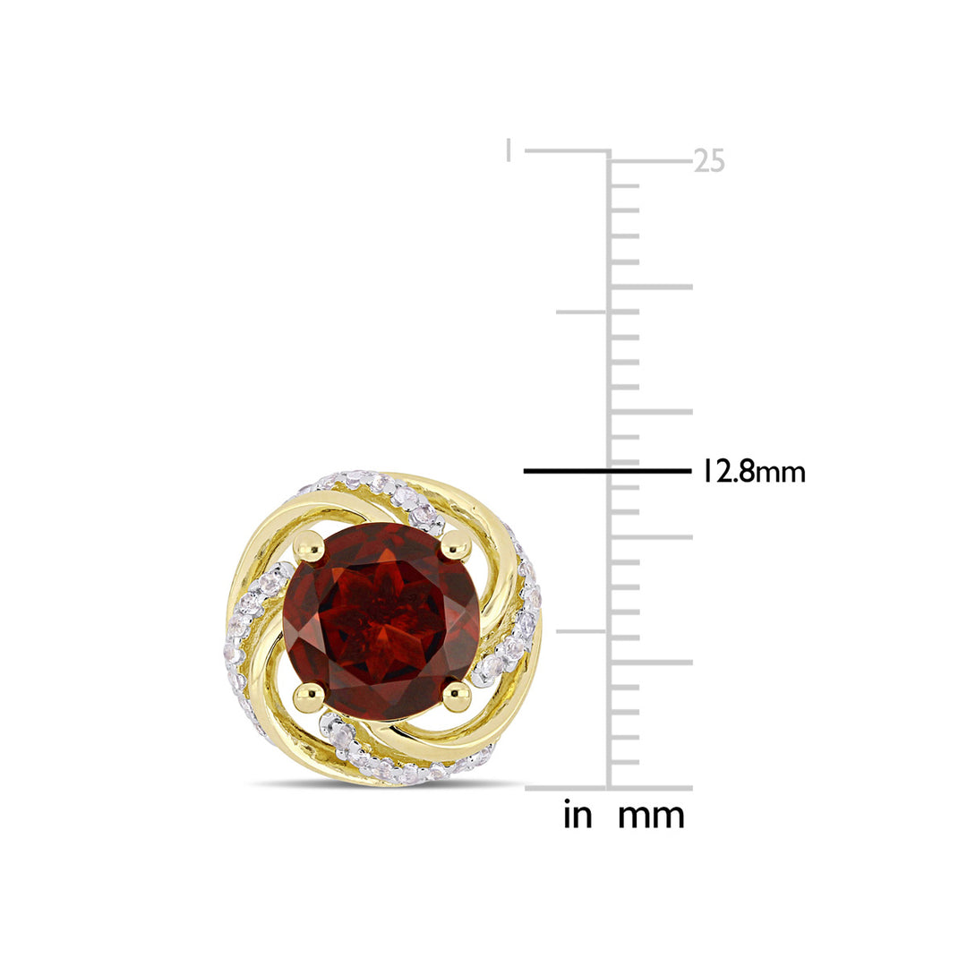 4.28 Carat (ctw) Garnet and White Topaz Swirl Earrings in Yellow Sterling Silver Image 4