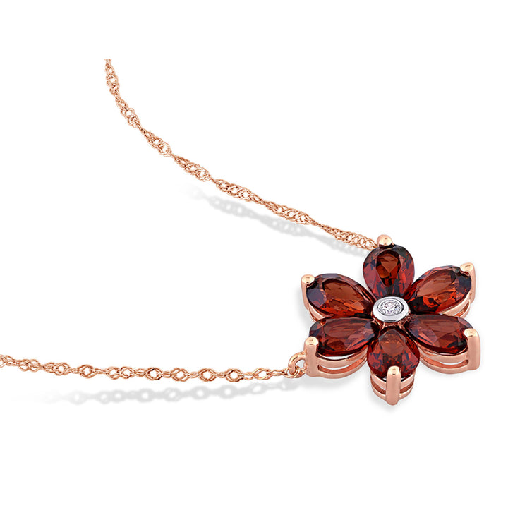 3.00 Carat (ctw) Garnet Flower Pendant Necklace in 10K Rose Gold with Chain Image 4