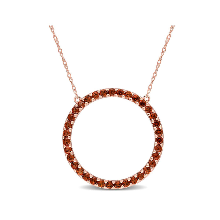 1.40 Carat (ctw) Garnet Circle Pendant Necklace in 10K Rose Gold with Chain Image 1