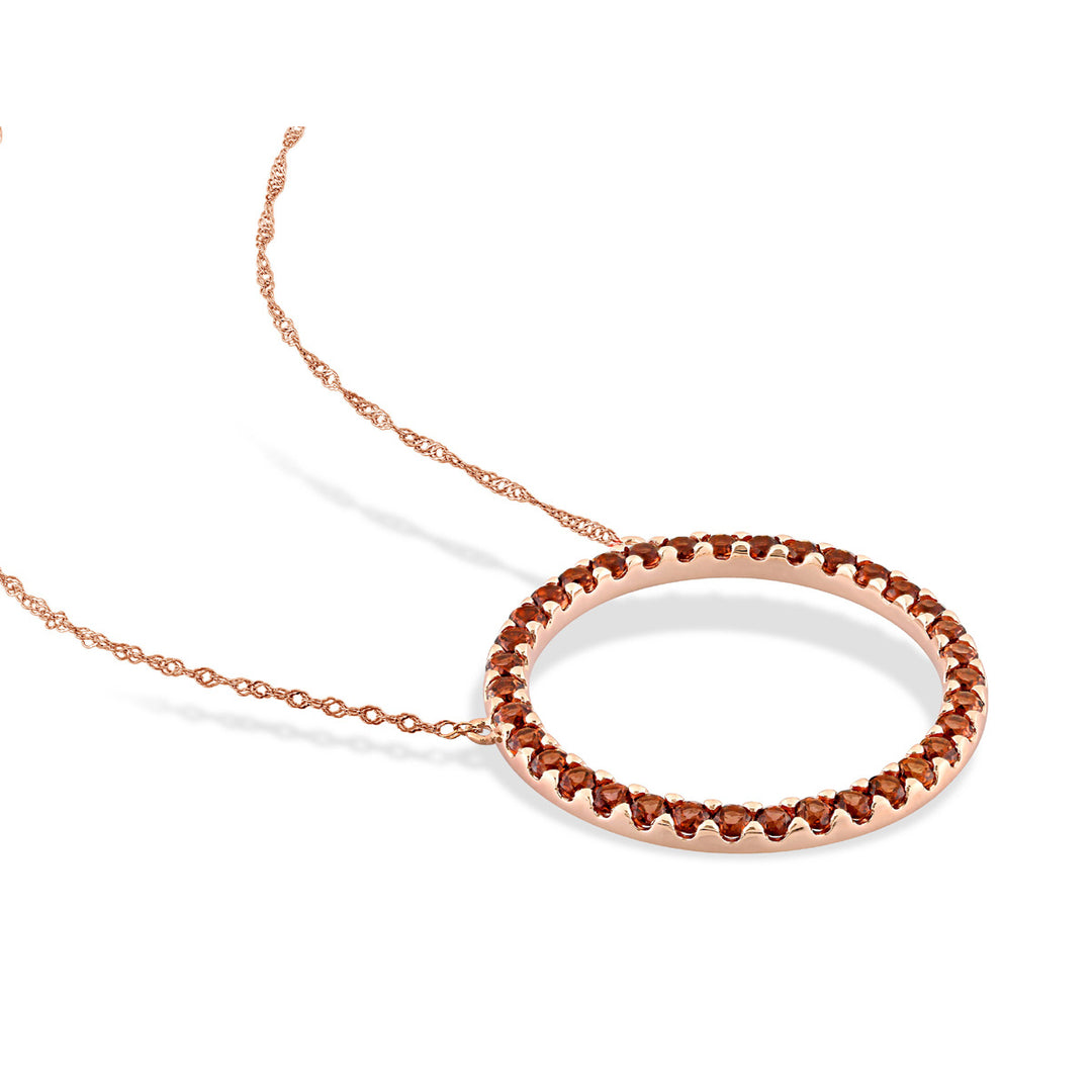 1.40 Carat (ctw) Garnet Circle Pendant Necklace in 10K Rose Gold with Chain Image 2