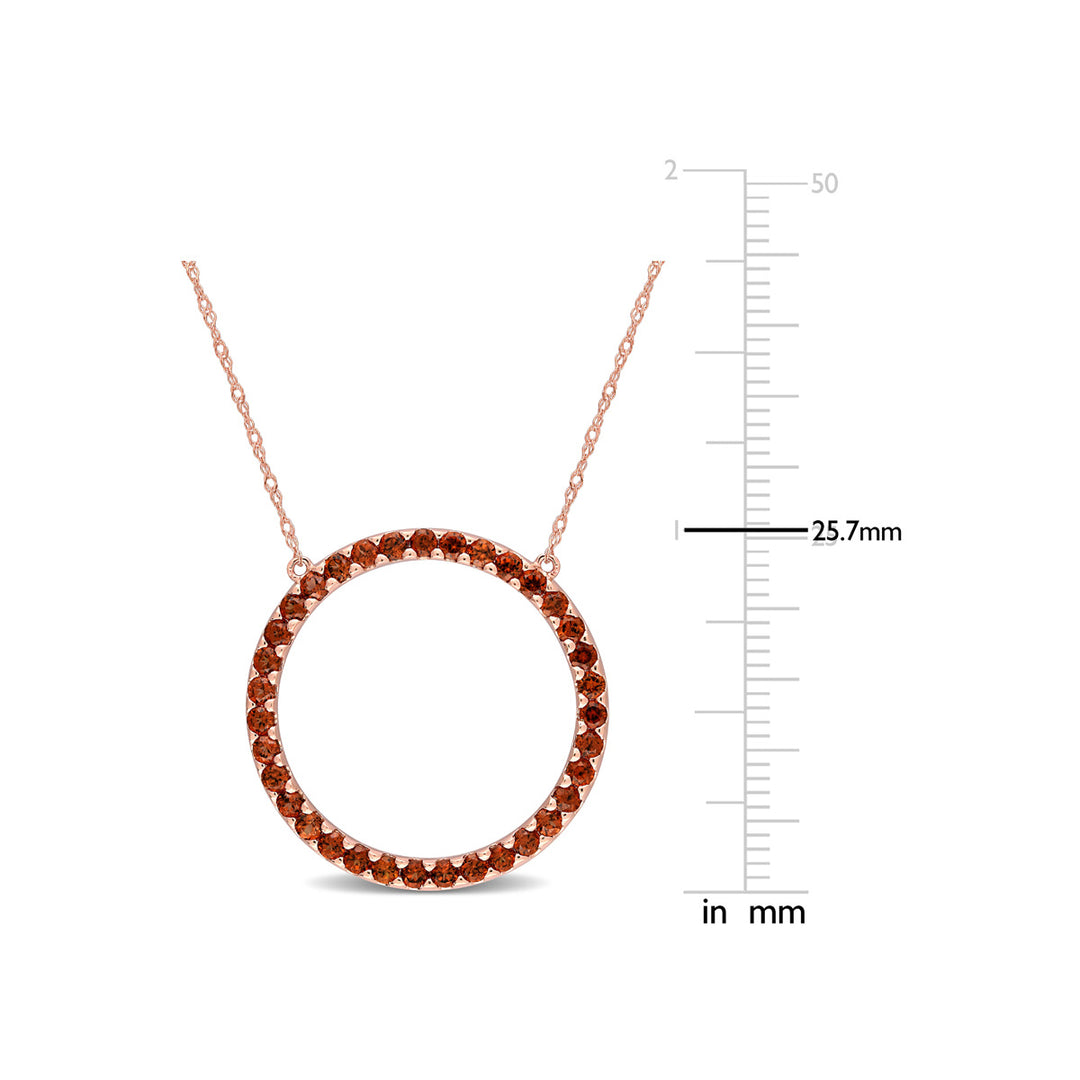 1.40 Carat (ctw) Garnet Circle Pendant Necklace in 10K Rose Gold with Chain Image 3