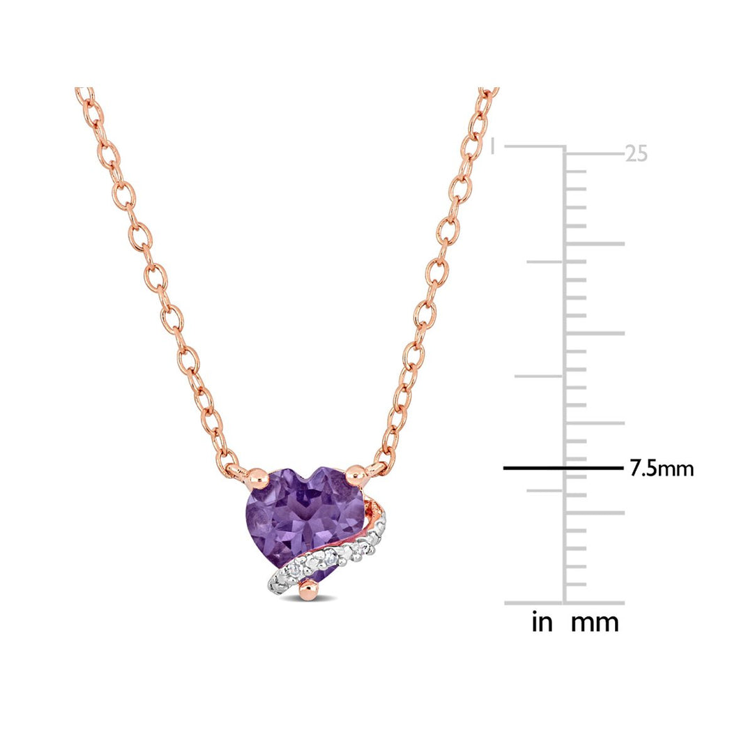 1/2 Carat (ctw) Amethyst Heart Solitaire Pendant Necklace in Rose Sterling Silver with Chain Image 4