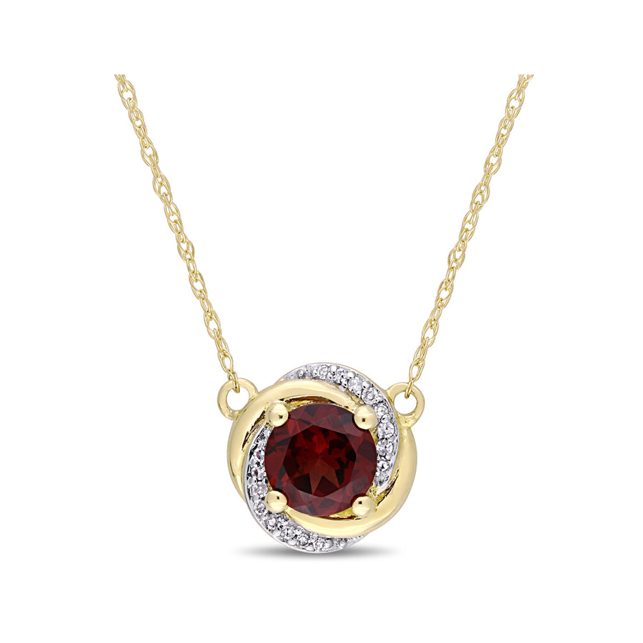 1.00 Carat (ctw) Garnet Swirl Pendant Necklace in 10K Yellow Gold with Chain and Diamonds Image 1