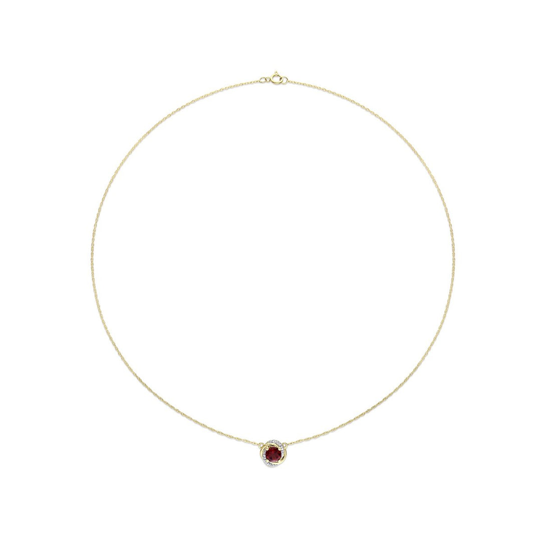 1.00 Carat (ctw) Garnet Swirl Pendant Necklace in 10K Yellow Gold with Chain and Diamonds Image 4