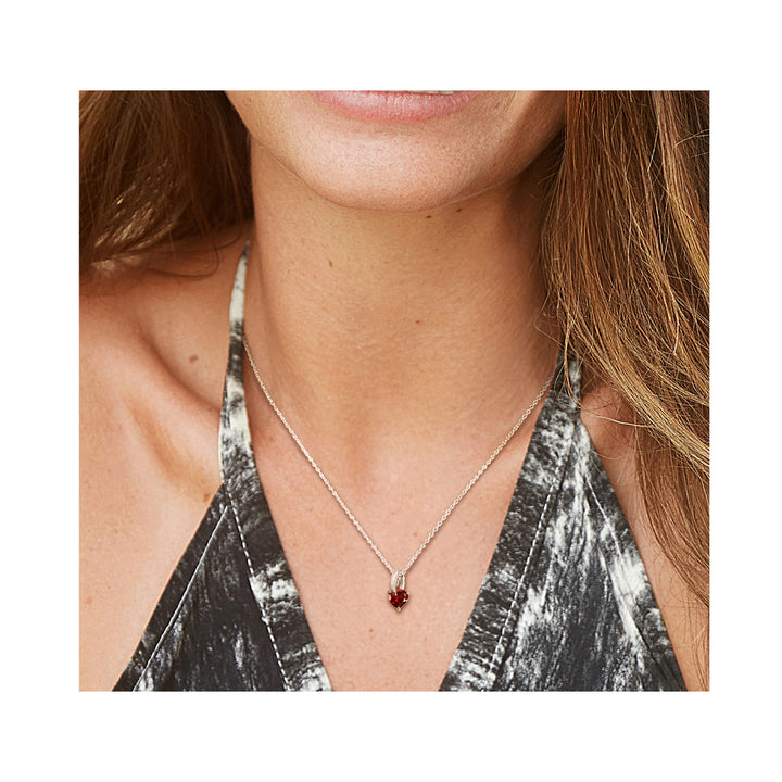 1.40 Carat (ctw) Garnet Heart Pendant Necklace in Sterling Silver with Chain Image 2