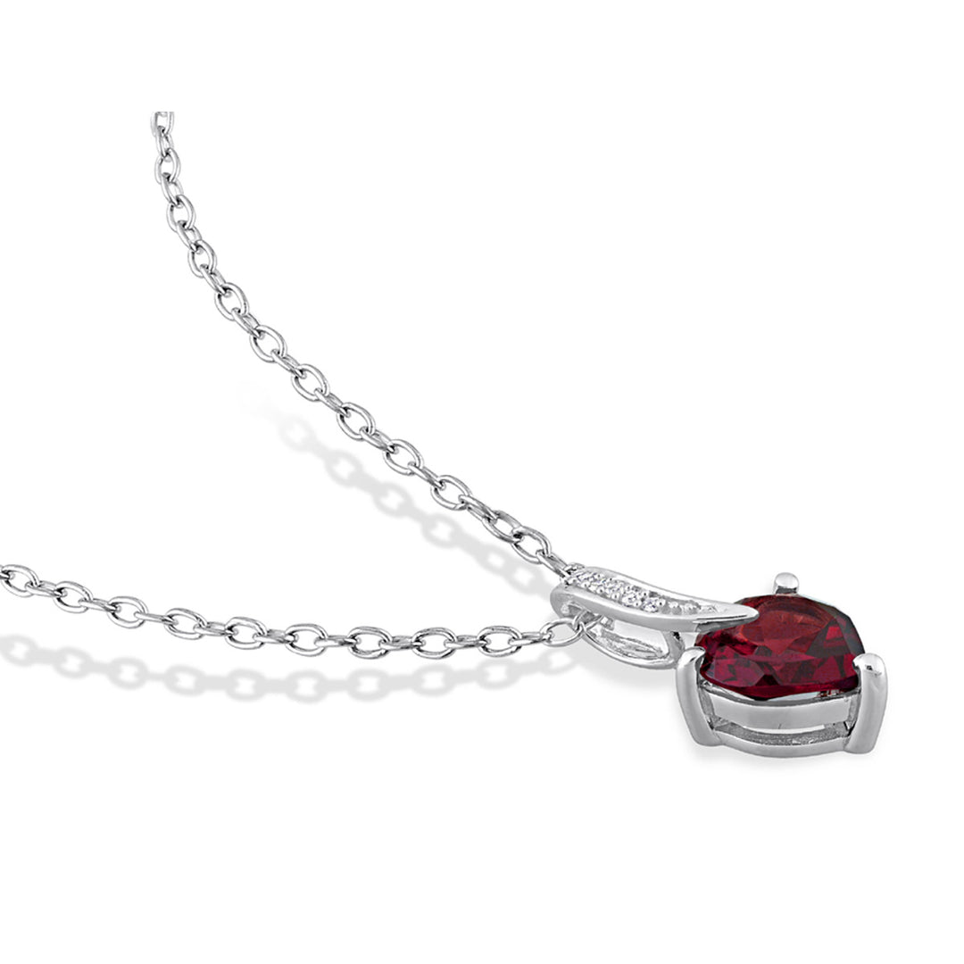 1.40 Carat (ctw) Garnet Heart Pendant Necklace in Sterling Silver with Chain Image 3