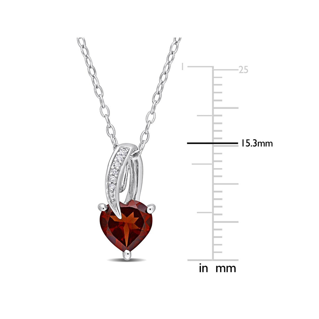 1.40 Carat (ctw) Garnet Heart Pendant Necklace in Sterling Silver with Chain Image 4