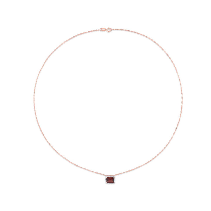 1.25 Carat (ctw) Octagon Garnet Pendant Necklace in 14K Rose Gold with Chain and Diamonds Image 3