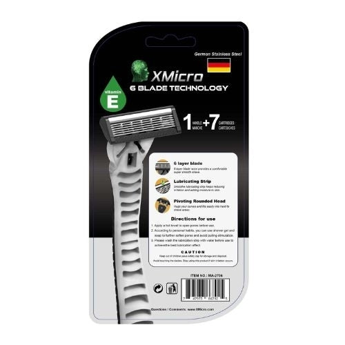 XMicro Razors For Men & Women, 1 Razor, 7 Blade Refills With German Stainless Steel, Lubricated With Vitamin E For Image 2