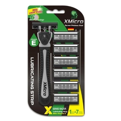XMicro Razors For Men & Women, 1 Razor, 7 Blade Refills With German Stainless Steel, Lubricated With Vitamin E For Image 3