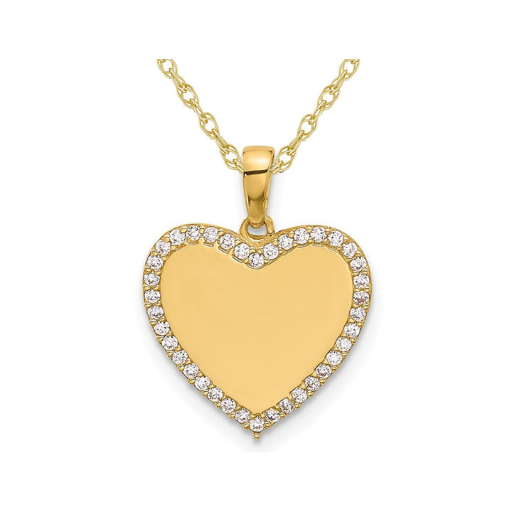 14K Yellow Gold Polished Heart Charm Pendant Necklace with Synthetic Cubic Zirconia (CZ) Halo and Chain Image 1
