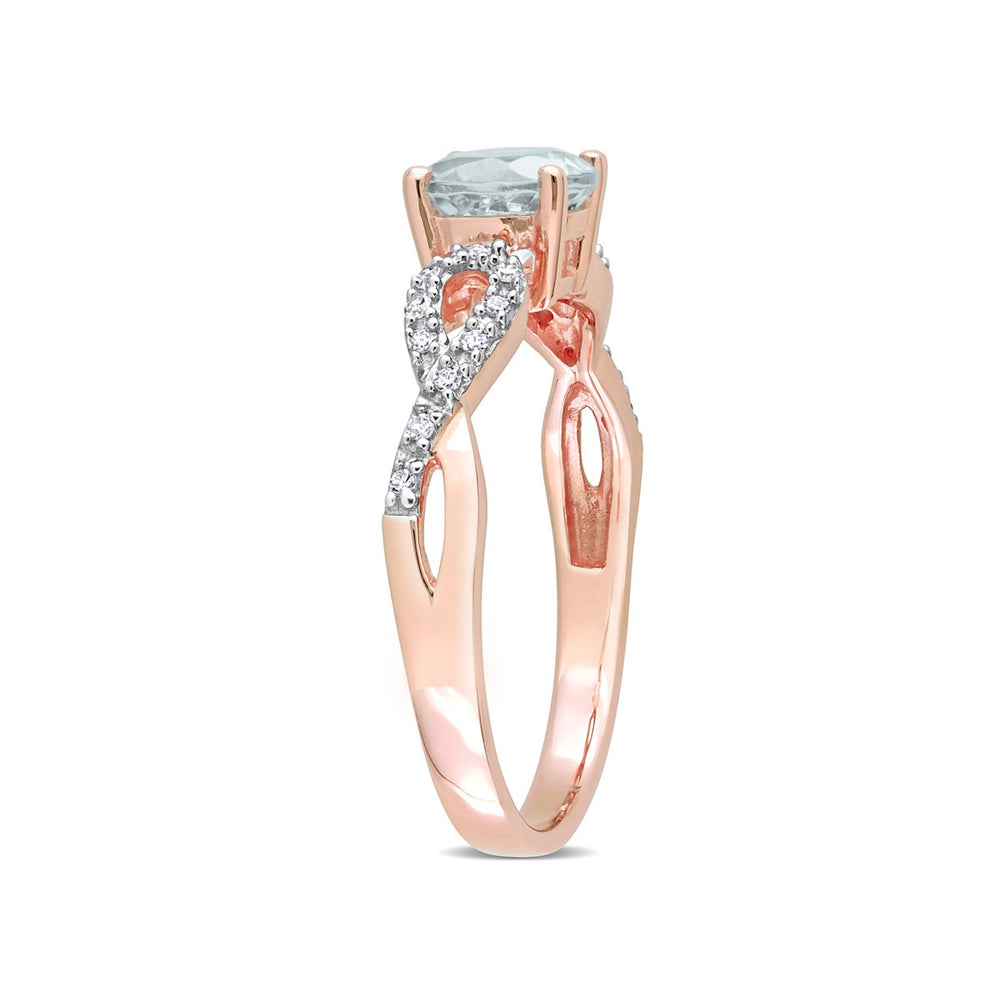 3/4 Carat (ctw) Aquamarine Infinity Ring with Diamonds in 10K Rose Gold Image 2
