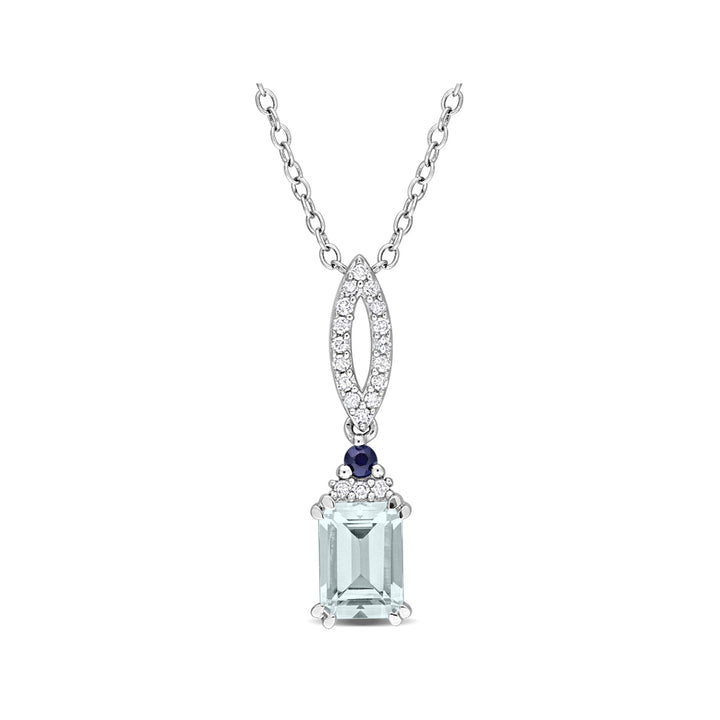 1.00 Carat (ctw) Aquamarine and Blue Sapphire Pendant Necklace in Sterling Silver with Chain Image 1