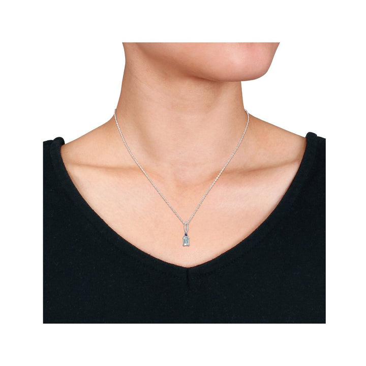 1.00 Carat (ctw) Aquamarine and Blue Sapphire Pendant Necklace in Sterling Silver with Chain Image 2