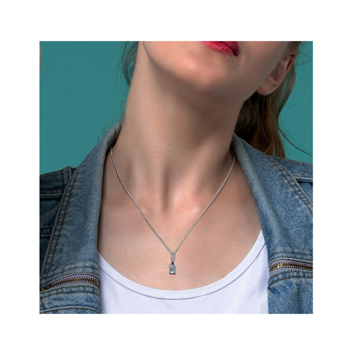 1.00 Carat (ctw) Aquamarine and Blue Sapphire Pendant Necklace in Sterling Silver with Chain Image 3