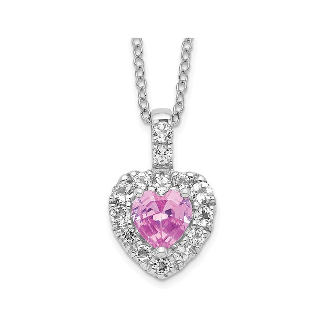 1.50 Carat (ctw) Lab-Created Pink Sapphire and White Topaz Heart Pendant Necklace Sterling Silver with Chain Image 1