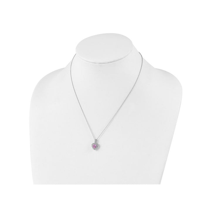 1.50 Carat (ctw) Lab-Created Pink Sapphire and White Topaz Heart Pendant Necklace Sterling Silver with Chain Image 4