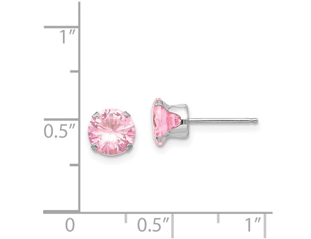 6.5mm Pink Cubic Zirconia (CZ) Solitaire Stud Earrings in 14K White Gold Image 2