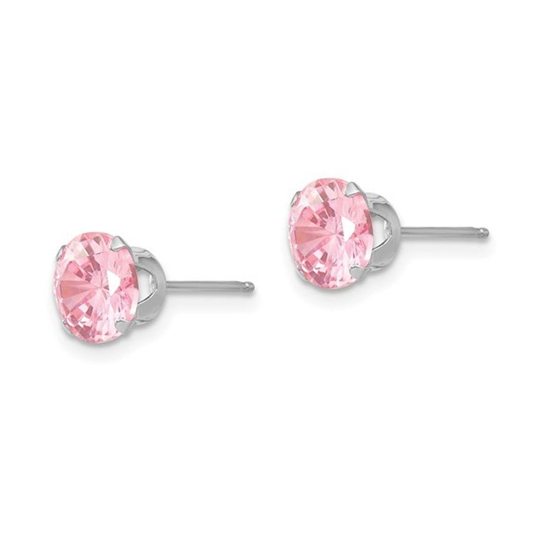 6.5mm Pink Cubic Zirconia (CZ) Solitaire Stud Earrings in 14K White Gold Image 4