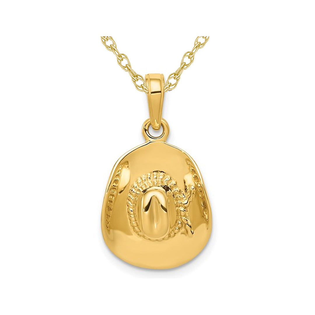 14K Yellow Gold Cowboy Hat Charm Pendant Necklace iwith Chain Image 1