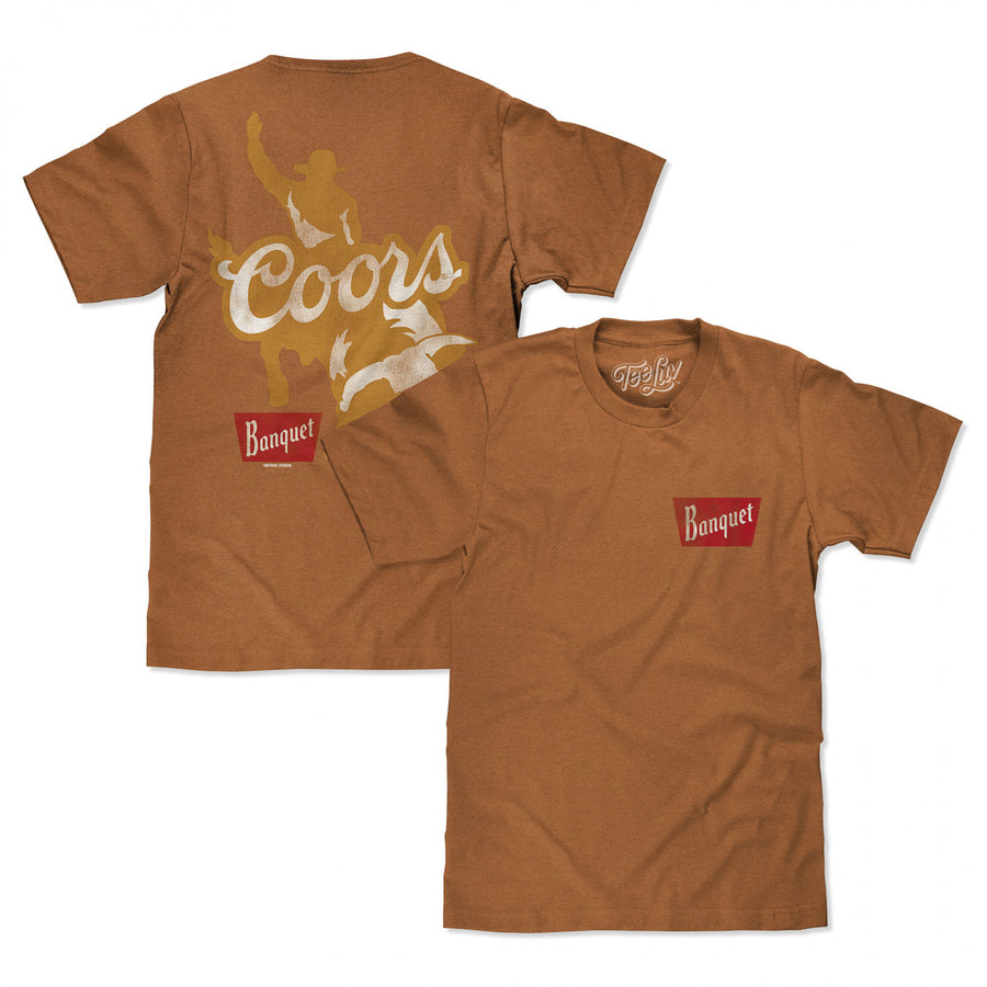 Coors Banquet Rodeo Bull Riding Front and Back Print T-Shirt Image 1