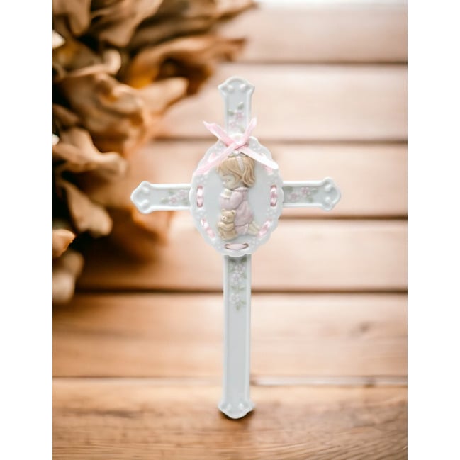 Ceramic Girl Praying Cross 8.5in  Church Image 2