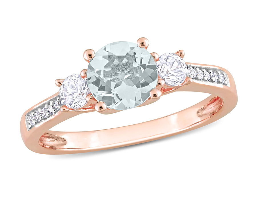 1.00 Carat (ctw) Aquamarine and Lab-Create White Sapphire Ring in 10K Rose Gold Image 1