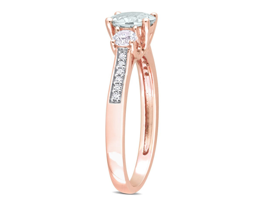 1.00 Carat (ctw) Aquamarine and Lab-Create White Sapphire Ring in 10K Rose Gold Image 2