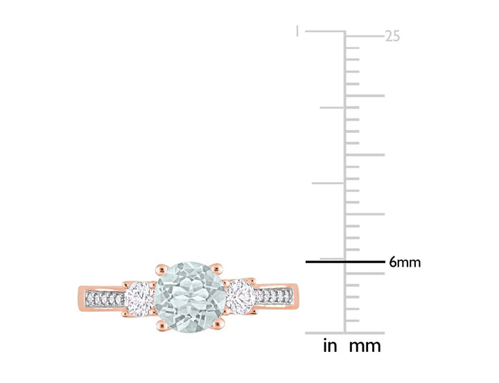 1.00 Carat (ctw) Aquamarine and Lab-Create White Sapphire Ring in 10K Rose Gold Image 3