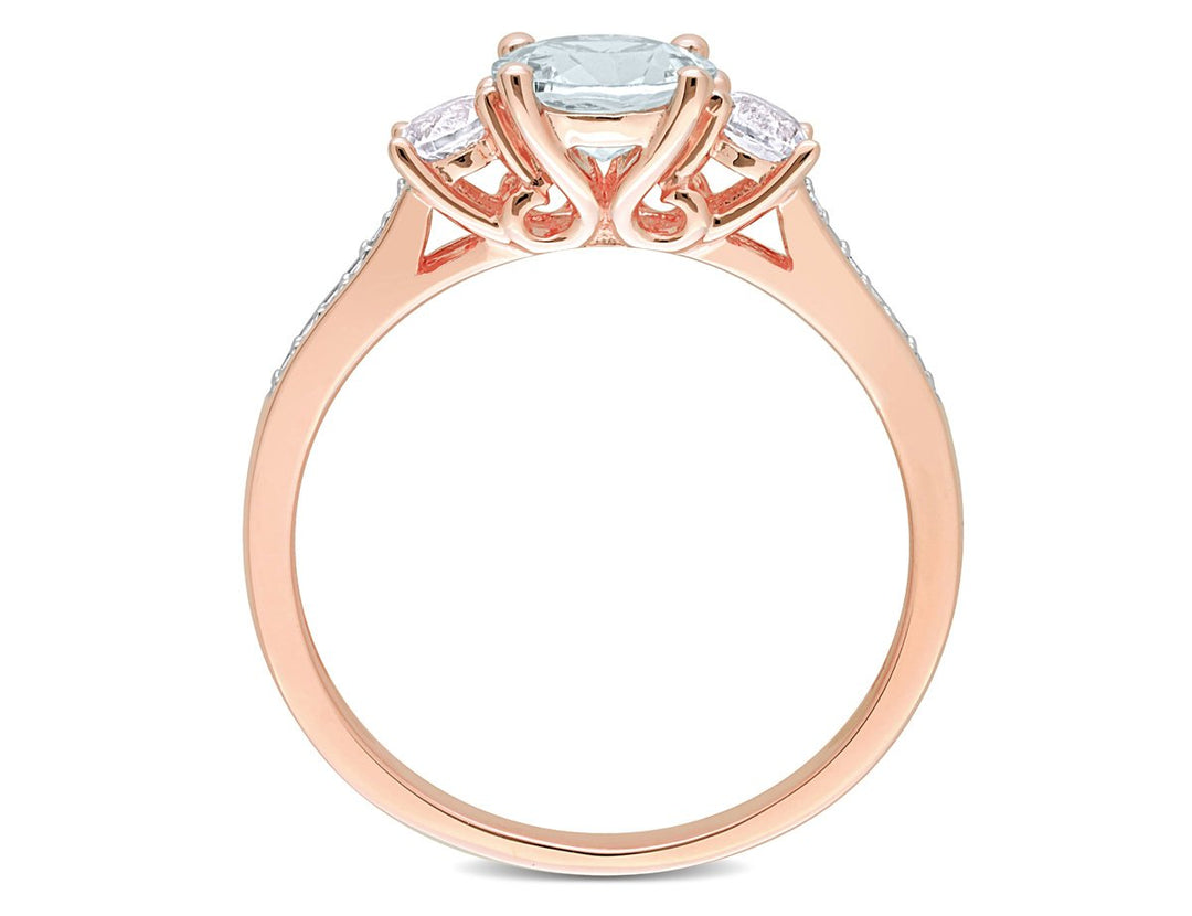 1.00 Carat (ctw) Aquamarine and Lab-Create White Sapphire Ring in 10K Rose Gold Image 4
