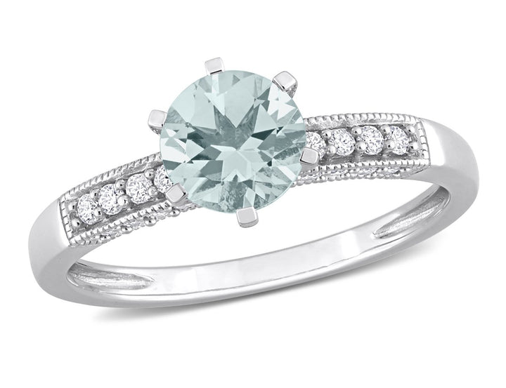 1.00 Carat (ctw) Light Aquamarine Ring with Diamonds in 10K White Gold Image 1