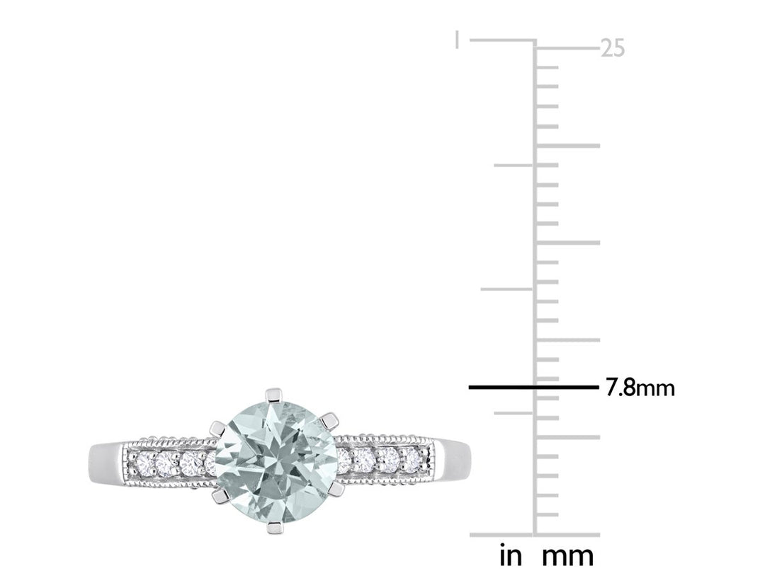 1.00 Carat (ctw) Light Aquamarine Ring with Diamonds in 10K White Gold Image 4