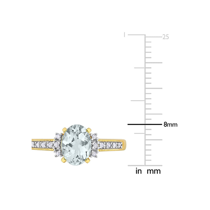 1.00 Carat (ctw) Oval Aquamarine Ring in Yellow Plated Sterling Silver Image 4