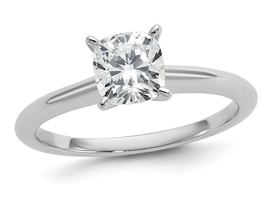 1.00 Carat (ctw VS2-VS1, D-E-F) IGI Certified Cushion-Cut Lab Grown Diamond Solitaire Engagement Ring in 14K White Gold Image 1
